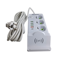 Удлинитель сетевой белый с безпроводной зарядкой 3 метра, 3 евро розетки, 4 USB порта, Type C, 2500W оптом